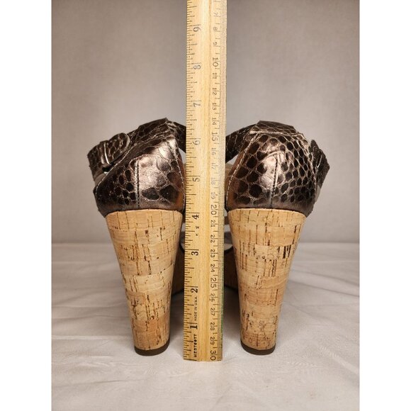 Franco Sarto SUPRA Women's Bronze Faux Leather Snakeskin Wedge Platform Sandals - Picture 3 of 8